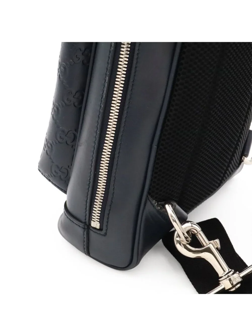 Gucci Guccissima Cross Belt Bag Crossbody Leather Navy Blue Silver